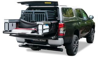 Mitsubishi L200 pickup with water dispenser, stowage and aluminum dog box in black  