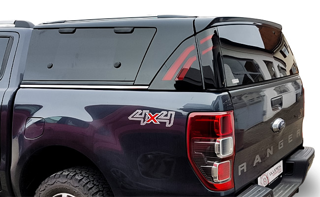 Close-up of Tl-1 steel hardtop with electric side windows on a 2019 Ford Ranger