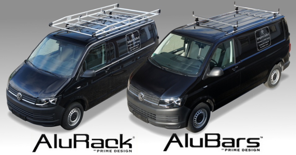 VW T6 mit Alurack Dachträger und VW T6 mit Alubar Querträger