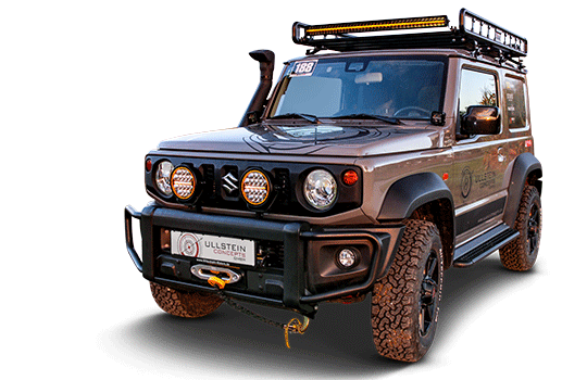 Suzuki Jimny with winch by TJM and winch bumper Concept Plus and other 4x4 accessories like LED auxiliary headlights from Strands